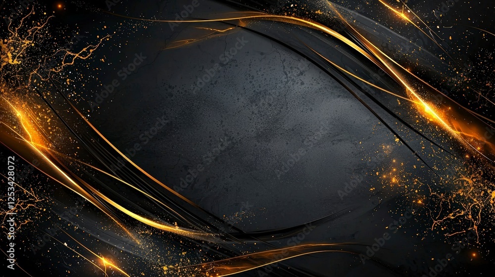 Poster golden and black diagonal light lines in layers abstract art digital design modern aesthetics creati