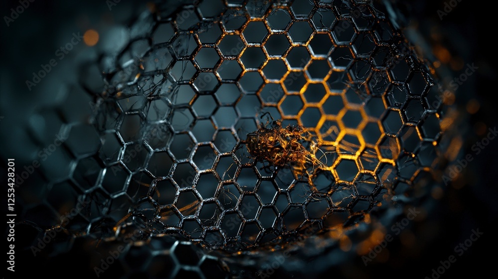 Poster conceptual exploration of hexagonal structures light and shadow effects in abstract digital art on d