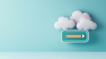 Clouds with Upward Arrow Button on Blue Background for Technology Concept