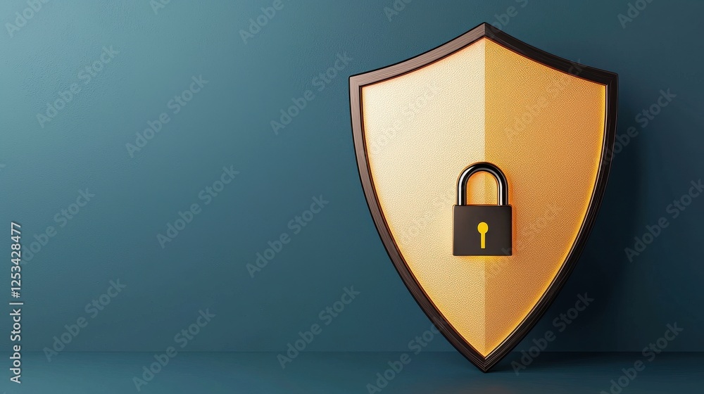 Poster security shield with lock on a two-tone background