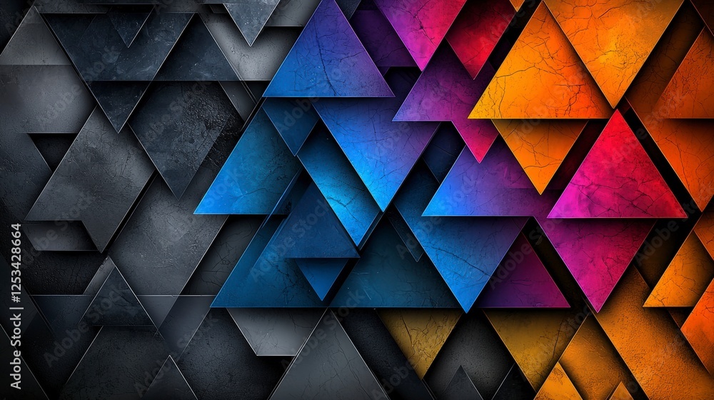 Fototapete Dynamic layered triangular shapes in gradient shades abstract design digital art vibrant colors artistic perspective