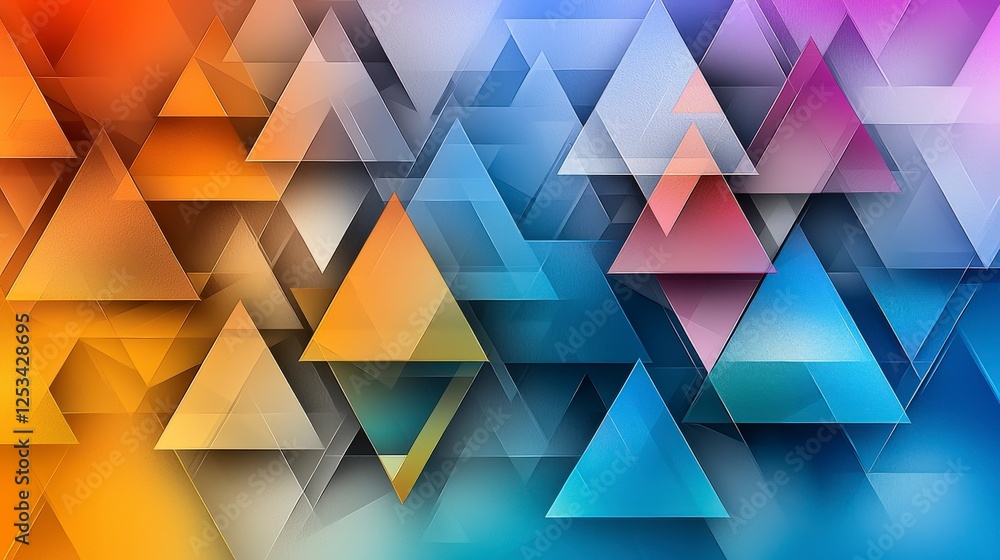 Poster Dynamic layered triangular shapes in gradient shades abstract art display modern design digital environment vibrant viewpoint