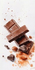 Delicious Chocolate Bars With Nuts and Crumbs in a Watercolor Style
