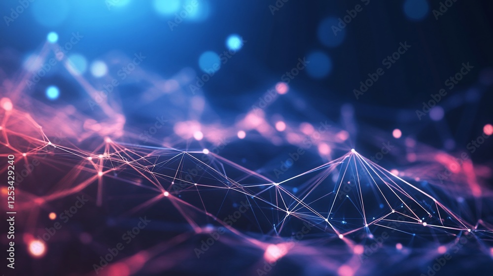 Aufkleber abstract network of interconnected points and lines in a blue and pink hue with a soft focus
