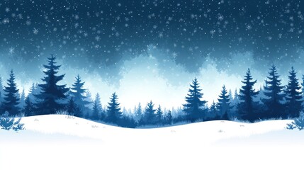 Fototapeta premium Snowy Winter Forest Scene With Falling Snow