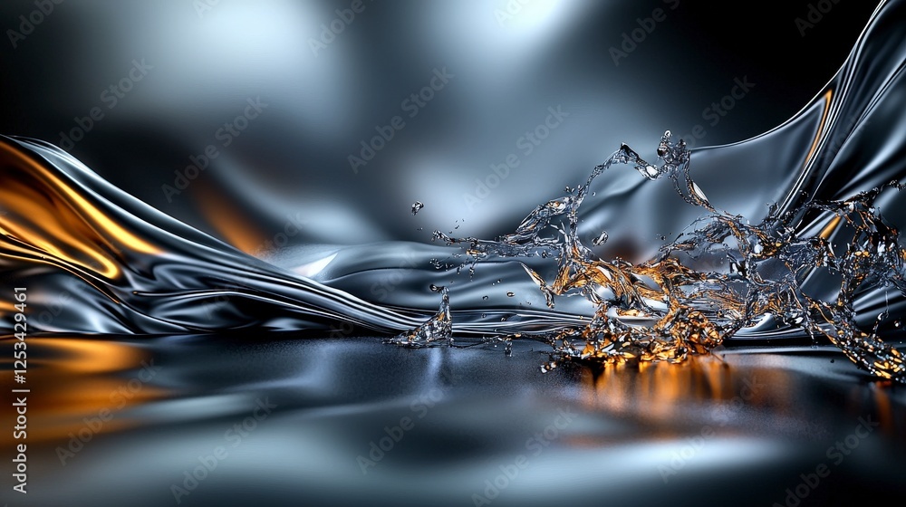 Leinwandbilder reflections of light on silver metallic surface abstract art studio setting close-up view fluid dyna