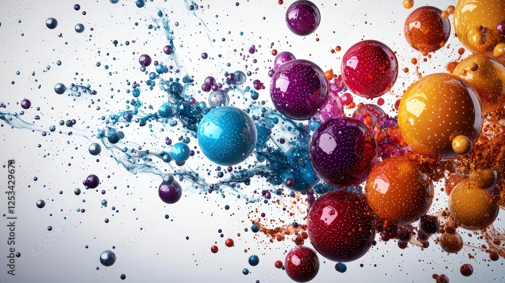 Fototapete dynamic colorful orbs splashing in vivid chaos abstract art scene digital display vibrant environmen