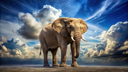 Fototapeta premium Majestic African Elephant Standing Against a Dramatic Sky, a Symbol of Strength and Endurance