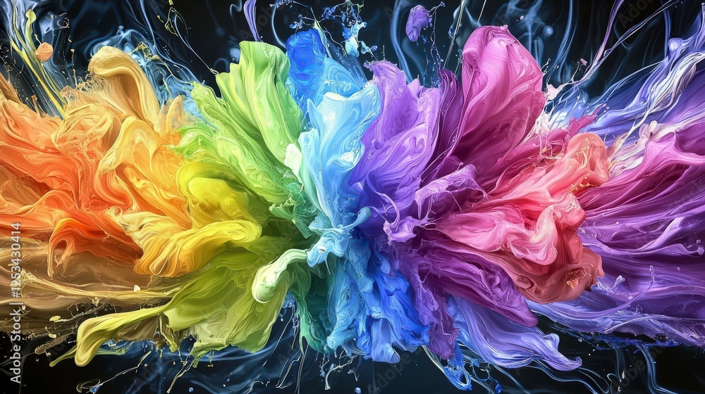 Aufkleber vibrant color explosion of rainbow hues in abstract art digital artwork dynamic environment close-up