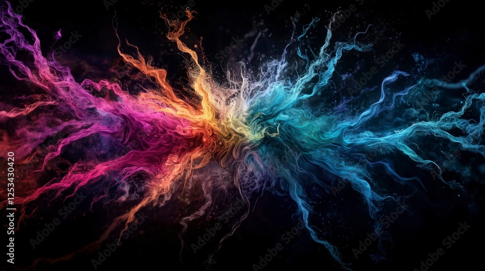 Poster Vivid glowing colors exploding an abstract digital creation of dynamic color spectrum and artistic environment