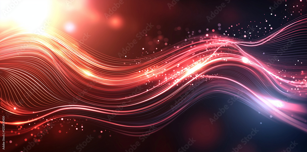 Poster vibrant red light waves with motion blur create dynamic background, evoking energy and movement. glo
