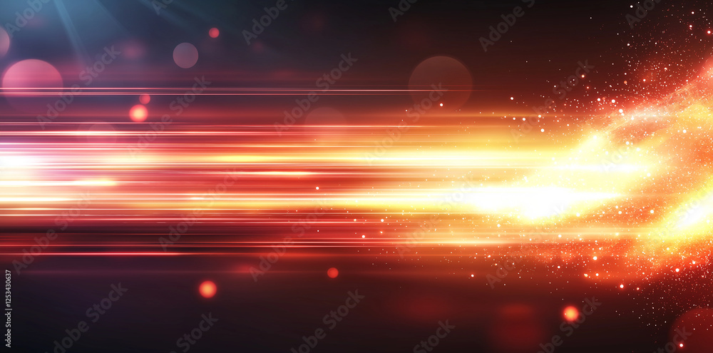 Poster vibrant red and orange light streaks create dynamic motion blur effect, evoking sense of speed and e