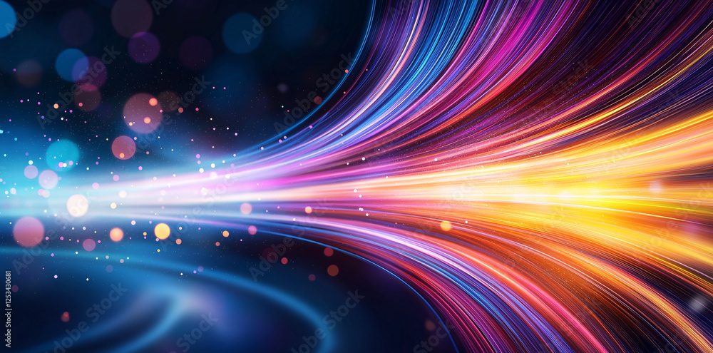 Poster vibrant light trails create dynamic background with motion blur and glowing effects, evoking sense o