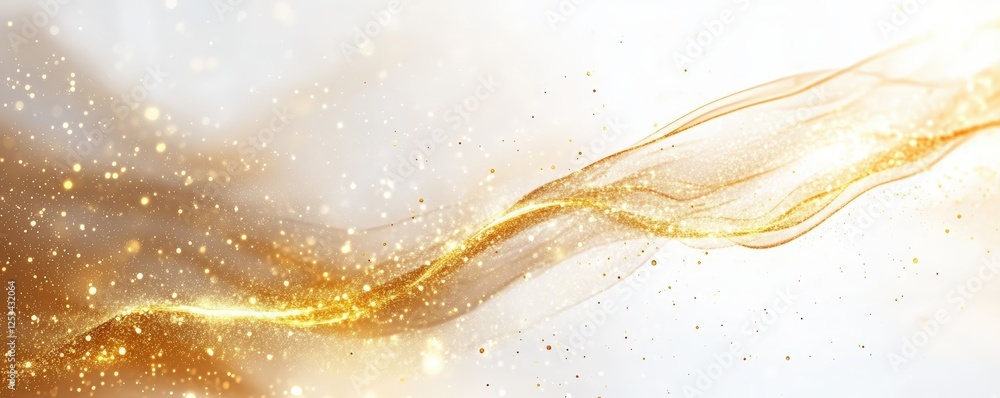 Poster abstract golden light effect background with shining particles and flowing wave for glamorous design