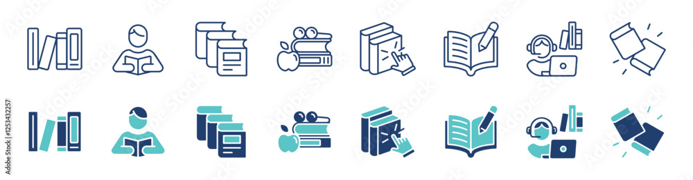 Fototapete simple library book icon line set education digital learning online library signs vector illustratio
