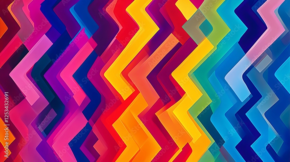 Poster abstract geometric pattern with vibrant zigzag lines in rainbow colors background