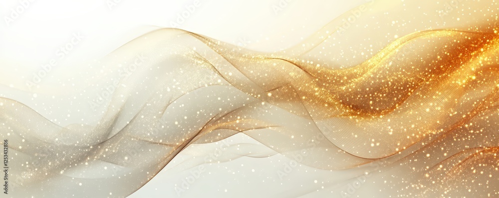 Poster abstract golden light effect background with shining particles, smooth waves in elegant flowing desi