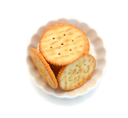 Stack cracker cookies on white background