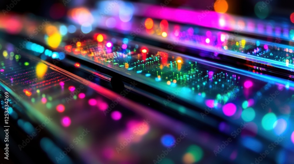 Poster colorful lights illuminate circuit boards, showcasing advanced technology and innovation. the glowin