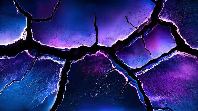 A cracked surface with glowing purple and blue hues, creating a mystical and abstract appearance.