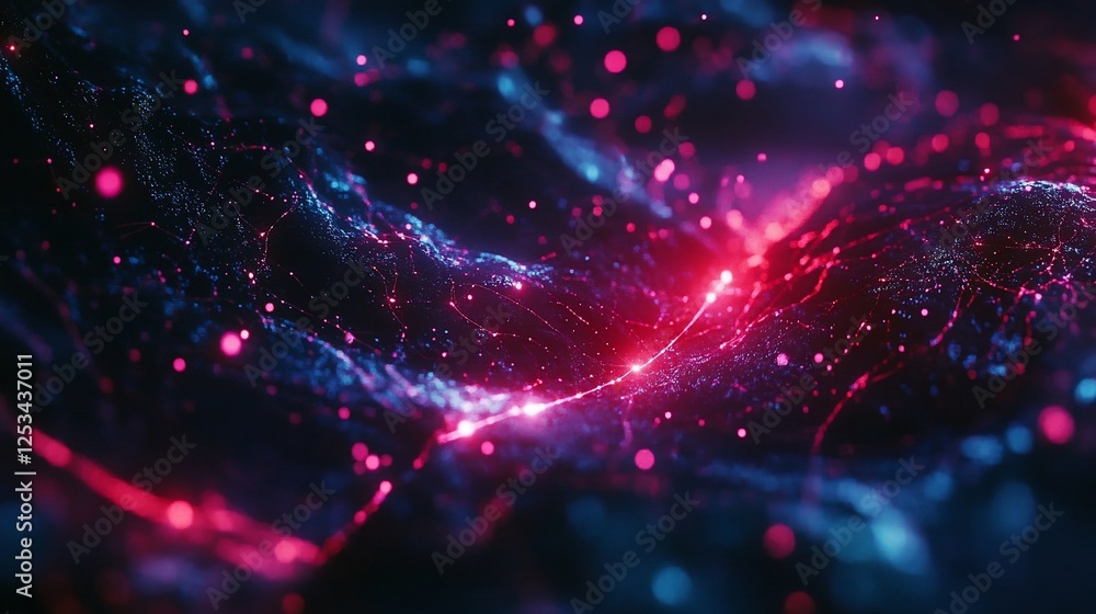 Poster abstract digital network background with glowing connections and particles in vibrant colors