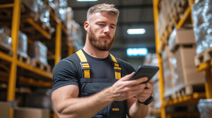 Warehouse Worker Scanning Barcodes on Packages in Industrial Setting