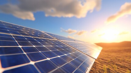 Desert solar panels sunset energy