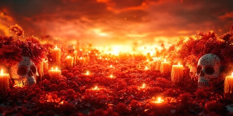 Fototapeta premium Dia de Muertos: A Sunset Remembrance