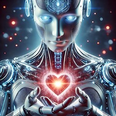 AI Robot with Glowing Heart: Technology Meets Humanity