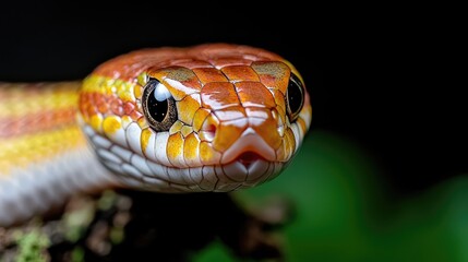 Obraz premium Close-up of a colorful snake's head, rainforest background, nature photography