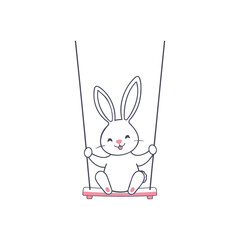 Obraz premium Springtime Fun: Rabbit on a Swing - Cartoon Clipart