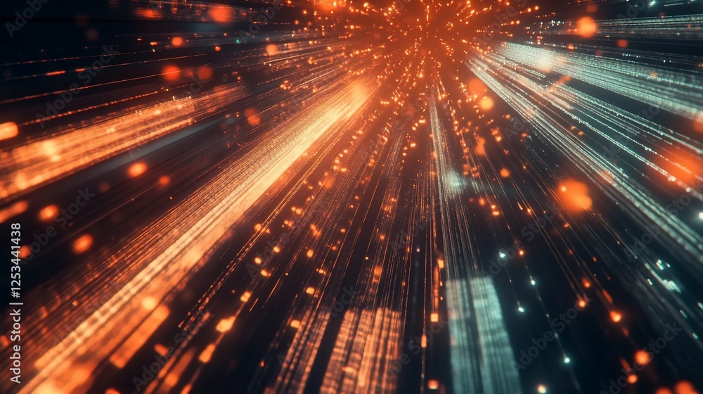 Poster abstract digital lines with orange and light blue tones creating speed like effect