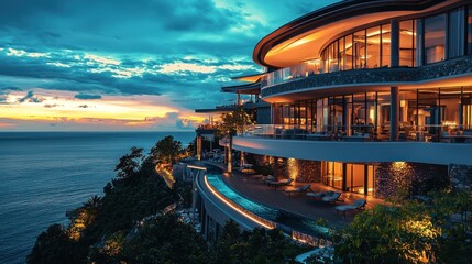 Luxury Cliffside Resort at Sunset: Oceanfront Paradise
