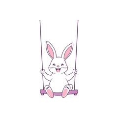 Joyful Easter Bunny Having Fun on a Swing - Vector Illustration