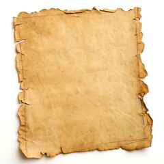 Fototapeta premium Aged parchment paper with rough, torn edges, showcasing a vintage and worn appearance. Ideal for antique-themed projects, crafts, or historical documents
