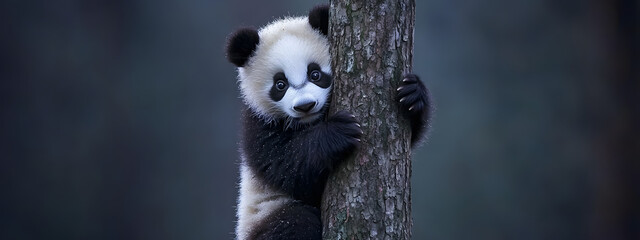Fototapeta premium Cute panda hanging on a tree 