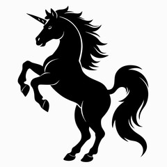 Majestic Cartoon Unicorn Silhouette: Rearing Up in Magical Pose, Isolated on White pony cute myth   