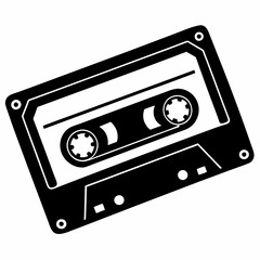 Retro Cassette Tape Silhouette: Vintage Music Icon, Isolated Vector Graphic for Design Projects,    