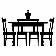 Elegant Dining Table & Chairs Silhouette Icon: Perfect for Restaurant Menus, Home Decor Websites,   