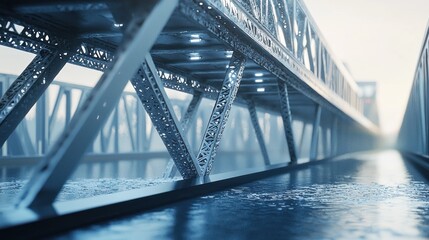 Naklejka premium Steel Bridge Architecture Over Water, Modern Design
