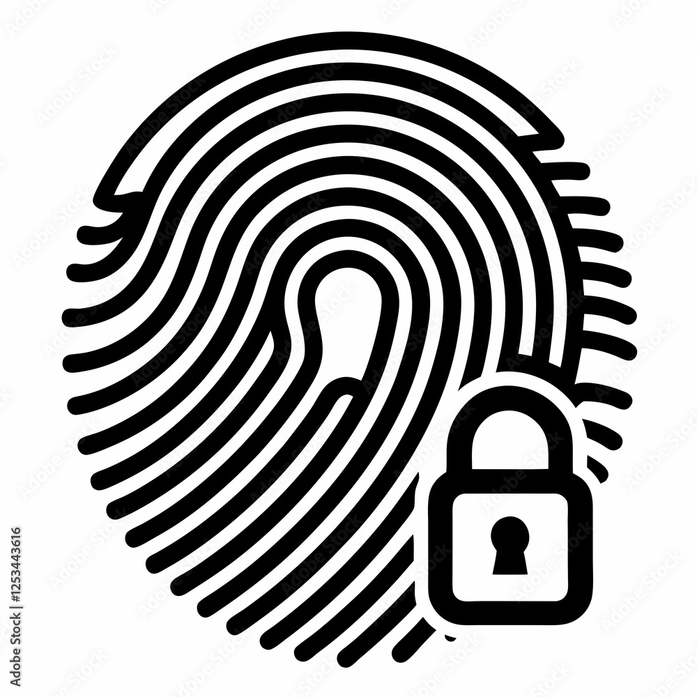 Poster secure fingerprint lock icon: silhouette design, isolated vector graphic for security and privacy