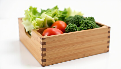 Fresh Vegetables in Wooden Box. AI Generation.
