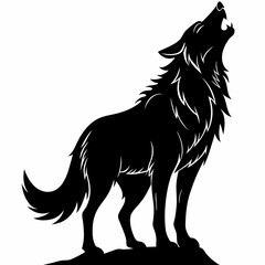 Majestic Wolf Howling at Moon: Silhouette, Wild, Nature, Freedom, Power, Wilderness, Night, Animal, 