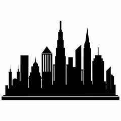 Obraz premium Sleek Cityscape Silhouette: Modern Urban Skyline Vector Graphic, Perfect for Design Projects and 