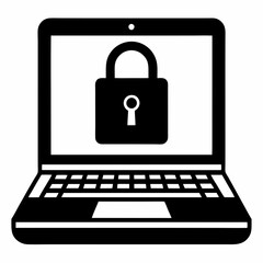 Cybersecurity: Open Laptop with Padlock Silhouette Icon, Isolated Digital Security Concept, Data    