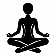 Serene Silhouette: Meditating Person Icon, Isolated White Background, Perfect for Wellness, Yoga,   