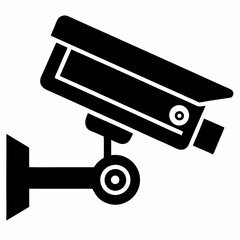 Surveillance Icon: Sleek Security Camera Silhouette, Isolated White Background. Perfect for         