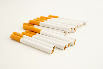 Cigarette, roll tobacco in paper with filter tube, No smoking.