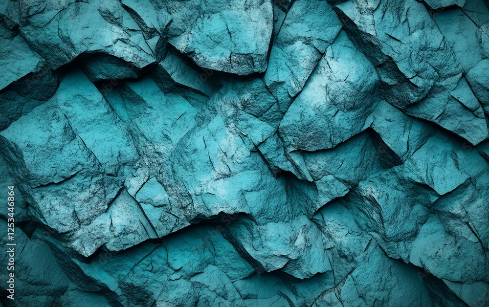 Poster vibrant turquoise rock texture with cracked stone layers and deep geological patterns for abstract b
