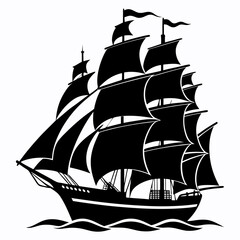 Majestic Vintage Sailing Ship Silhouette: Full Sails at Sea, Nautical Adventure Awaits! art sky boat